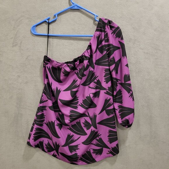 GUESS One Shoulder Top Women's Size Small Geometric Lined Sheer‎ Asymmetrical - Picture 1 of 8